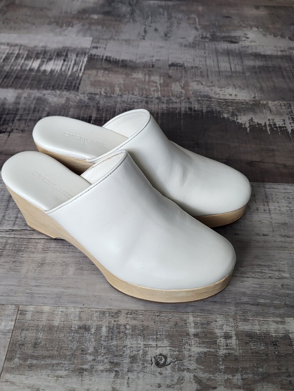 Everlane The Clog In Bone Leather Minimalist Platform Size 7 Wood Heels